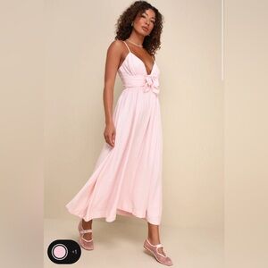 Lulus Extravagant Cutie Light Pink Bow Sleeveless Midi Dress